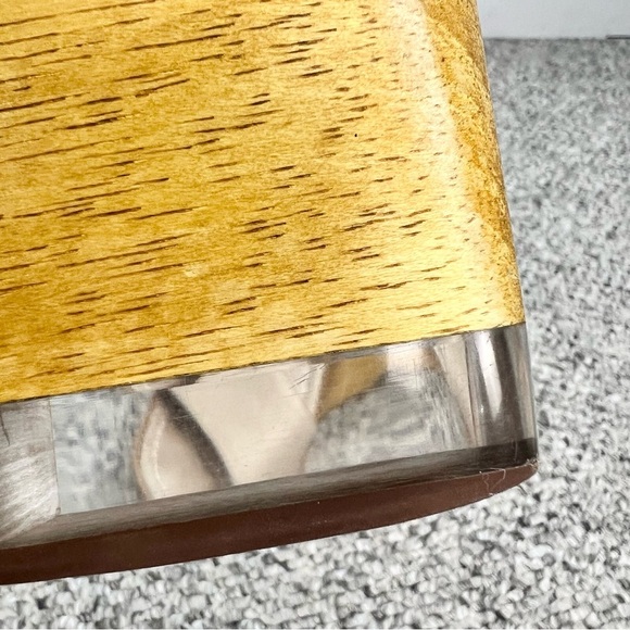 Bernardo Kate beige tan leather wooden platform clear heel ankle strap sandals 9 - Picture 12 of 14